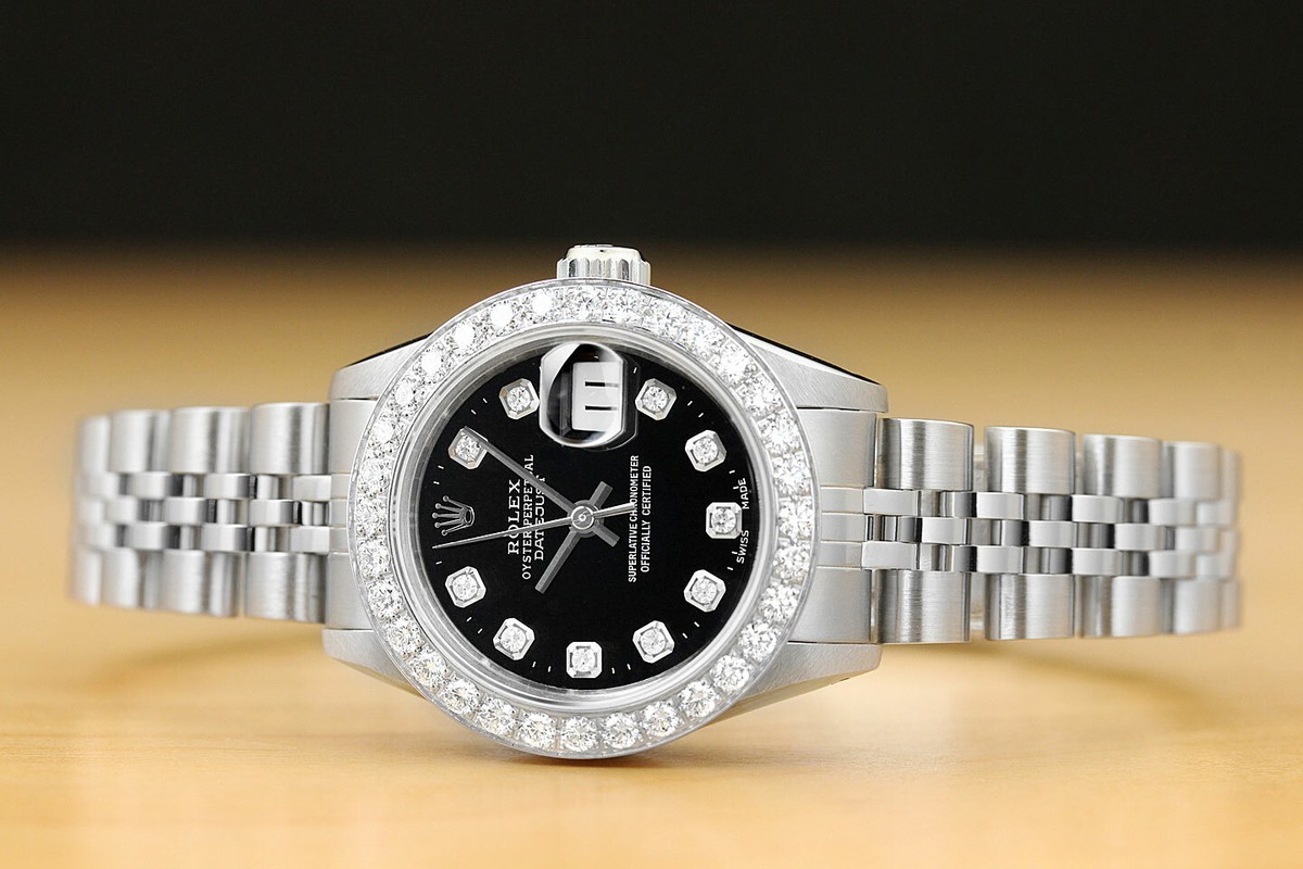 まいさん専用 ROLEX LADIES DATEJUST 69174 BLACK 1.1 CT DIAMOND BEZEL 18K WHITE