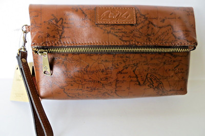 Patricia Nash NWT VALERIE Fold-over Wristlet/Clutch Leather-Riot Rust Map