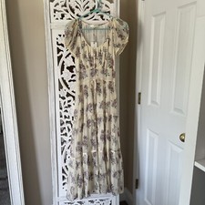 LoveShackFancy Audra angie Silk  Dress puff sleeve ruffle midi maxi xs size 2