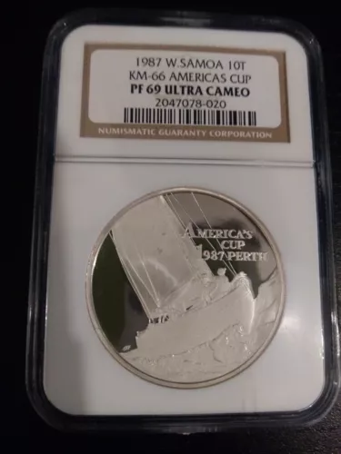 1987 West Samoa Americas Cup Race Silver 10 Tala KM-66 PF 69 Ultra Cameo NGC