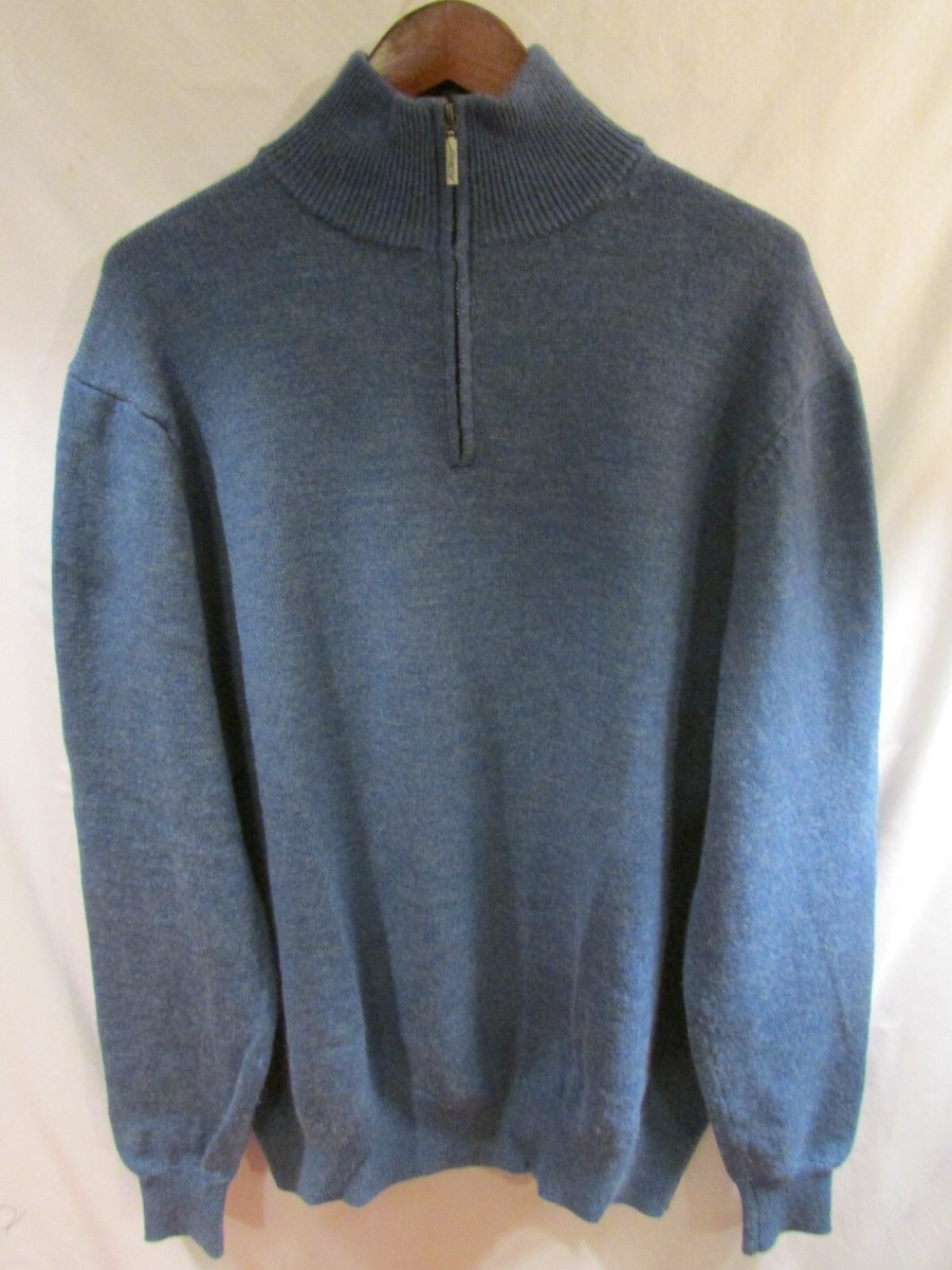 JEREMY ARGYLE Men's XL Blue Merino Wool 1/2-Zip Pullover Sweater
