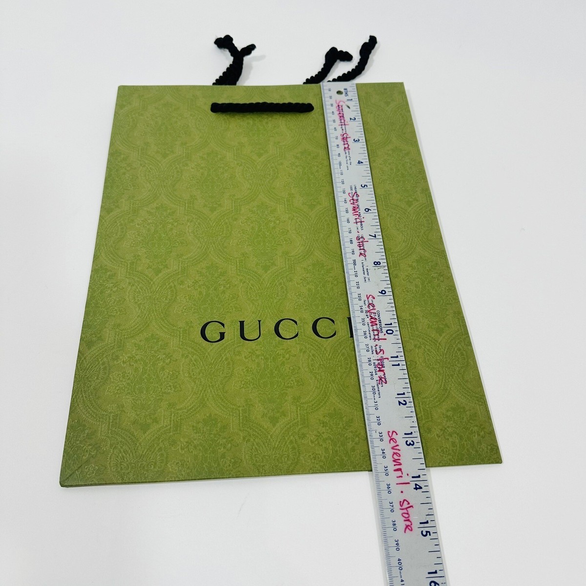 GUCCI Authentic Paper Shopping Gift Bag Tote Green Damask Print
