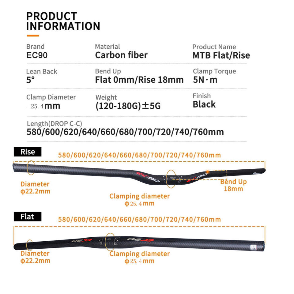 Manubrio Bici In Fibra Di Carbonio EC90, Piatto/riser, Diametro 31.8mm, Larghezza 600-760mm Per Strada E MTB Manubrio Carbonio Per Bici Strada Mtb Cruiser - Foto 8
