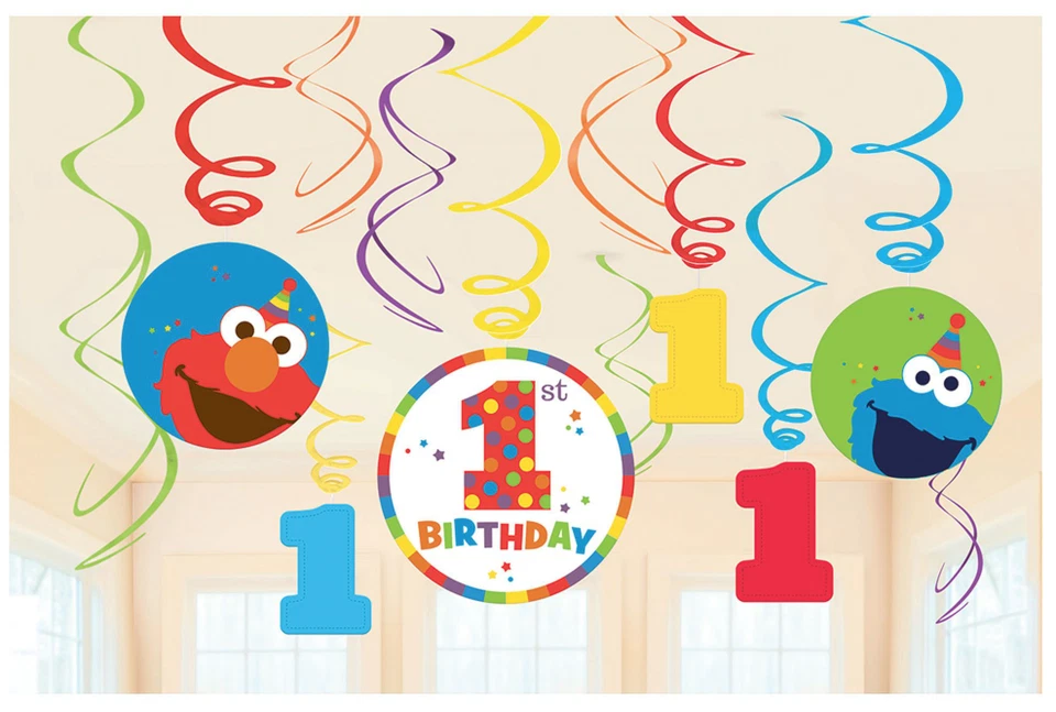 1st Birthday Elmo Swirl Decorations,Sesame Street Elmo Turns One Swirls 12ct. - Image 4 of 4