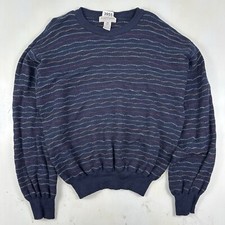 Vintage Tricots St Raphael Grandpa Sweater Mens Large Merino Wool Blue Colorful