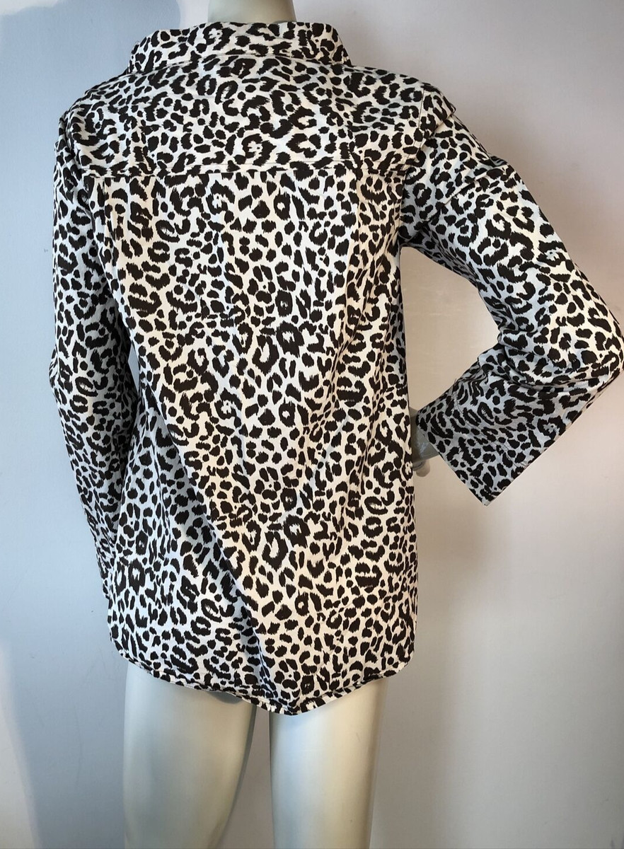 J.Crew Sz 2 cotton Blouse Top animal print Hi Lo Button Shoulder Bin-O View 3