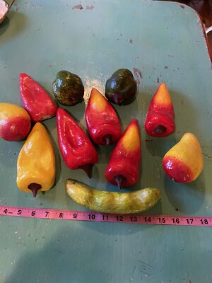 Mexican Vintage Lacquered Paper Mache Red Chiles And Assorted Veggies 11 Total