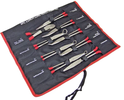 TAZ TOOLS 9 pc 11" Long Nose Plier Set Long Reach Circle Bent Needle Nose Diagonal Cutter