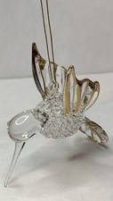 VTG Clear Glass Gold Trim Hand Blown Hummingbird Christmas Ornament