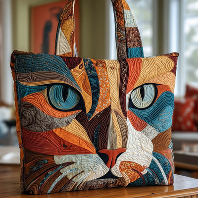 Personalized Cat Face Kitten Feline Pet Lovers Cat Mom Quilted Tote Bag Gift