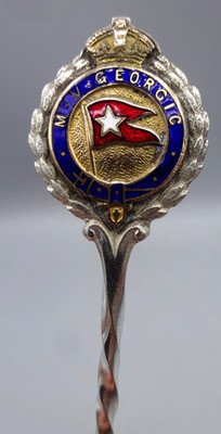 White Star Line M V Georgic - Souvenir Spoon Silver Plate & Enamel c1930s