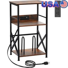 Record Player Stand W/ Charging Station 3-Tier Vinyl Storage Media Organizer