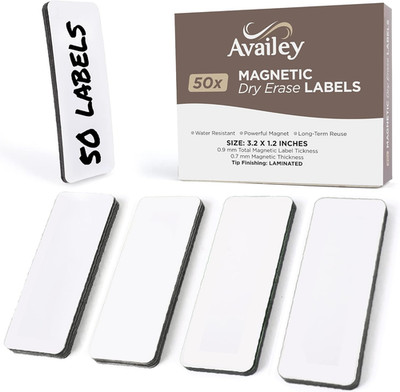 50 Magnetic Dry Erase Labels - 3.2 X 1.2'' - 50 Reusable Writable Name Tags