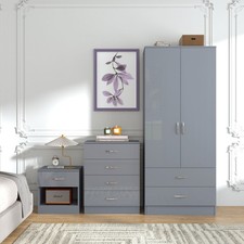 3 Piece High Gloss Bedroom Furniture Bedside Table Wardrobe Set Chest of Drawer