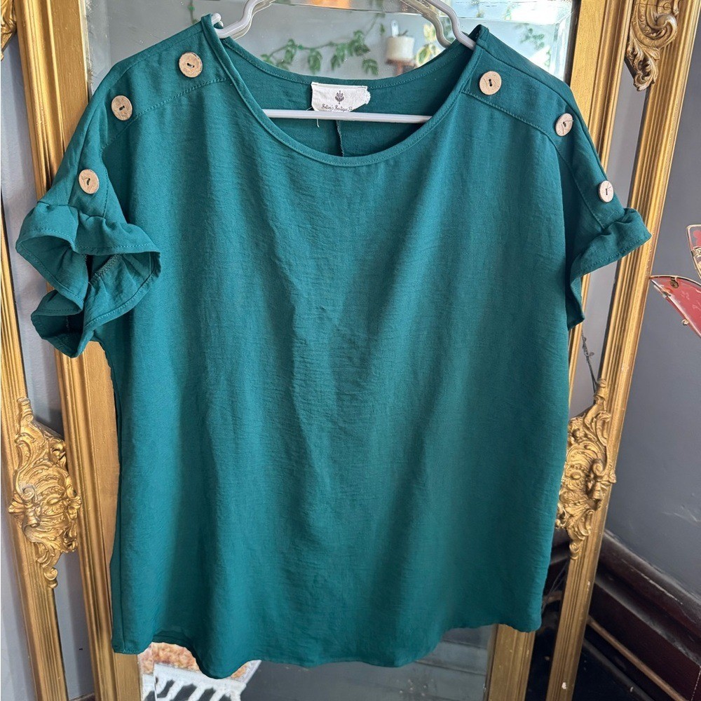 Chic Teal Button-Detail Blouse - image 1