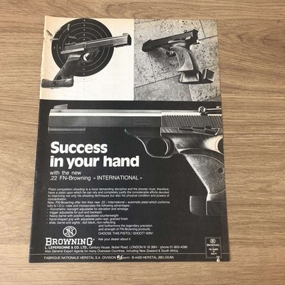 GUNS27 MAGAZIN WERBUNG 12X9 NEU .22 FN-BROWNING ''INTERNATIONAL''