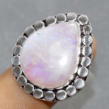 Pink Flash Moonstone 925 Silver Plated Ethnic Ring US 10 New Year Gift JW