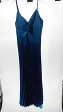 Navy Blue Midi Dress w/ Spaghetti Straps & Pleated Cutout, S