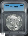 1928 Peace Silver Dollar $1 ICG MS 62 (Bright!)