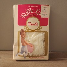 VTG Vintage Trimfit Seamless Ruffle Lace Nylon Tights 0-6 Months Baby Infant NOS