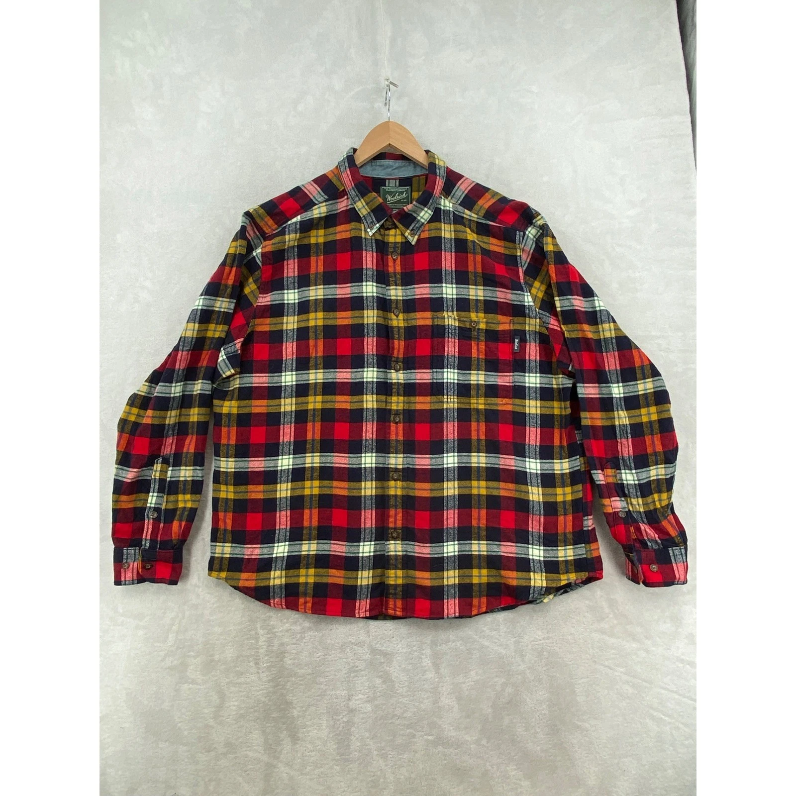 Woolrich Flannel Shirt Mens 2XL Red Yellow Plaid Cotton Long Sleeve Button Down