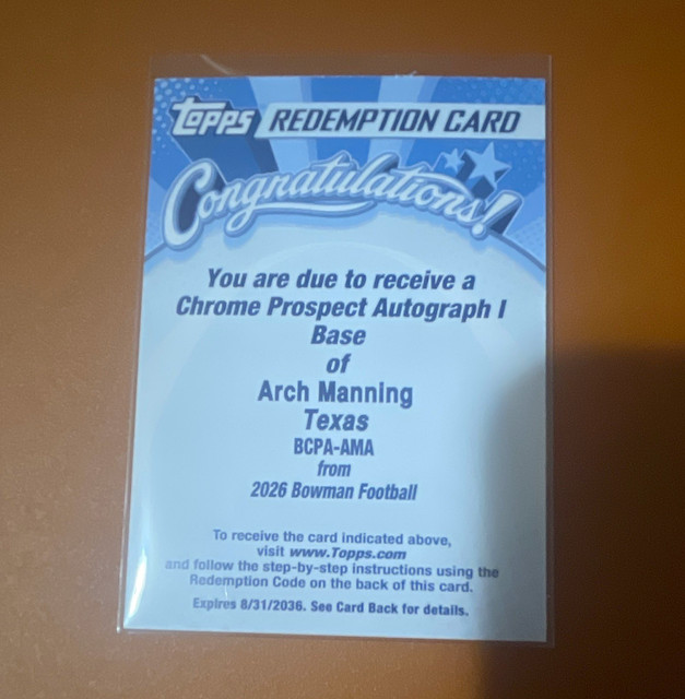 Arch Manning 2026 Topps Bowman Chrome Prospect Autographs Prospect Autographs