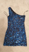 Jane Norman Blue Sequinned One Shoulder Top Size 14