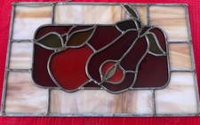Stained Glass Suncatcher Red Apple & Pear Window Art Decor 15" X 10" Vintage