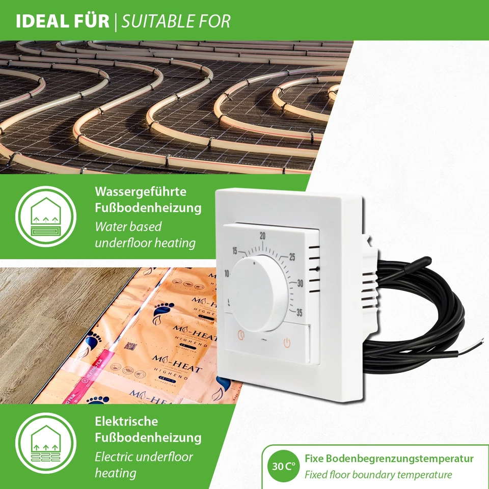 Termostato Regulador de Temperatura Analógico Blanco Suelo Radiante Mercancía B - Imagen 3 de 4