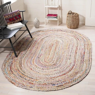 Tapis de zone tapis ovale 100 % coton jute naturel tapis réversible fait main... - Photo 1/4