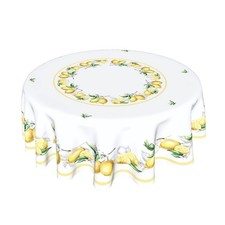 Summer Lemon Round Tablecloth 60 Inch Watercolor Lemon Yellow White Table Clo...