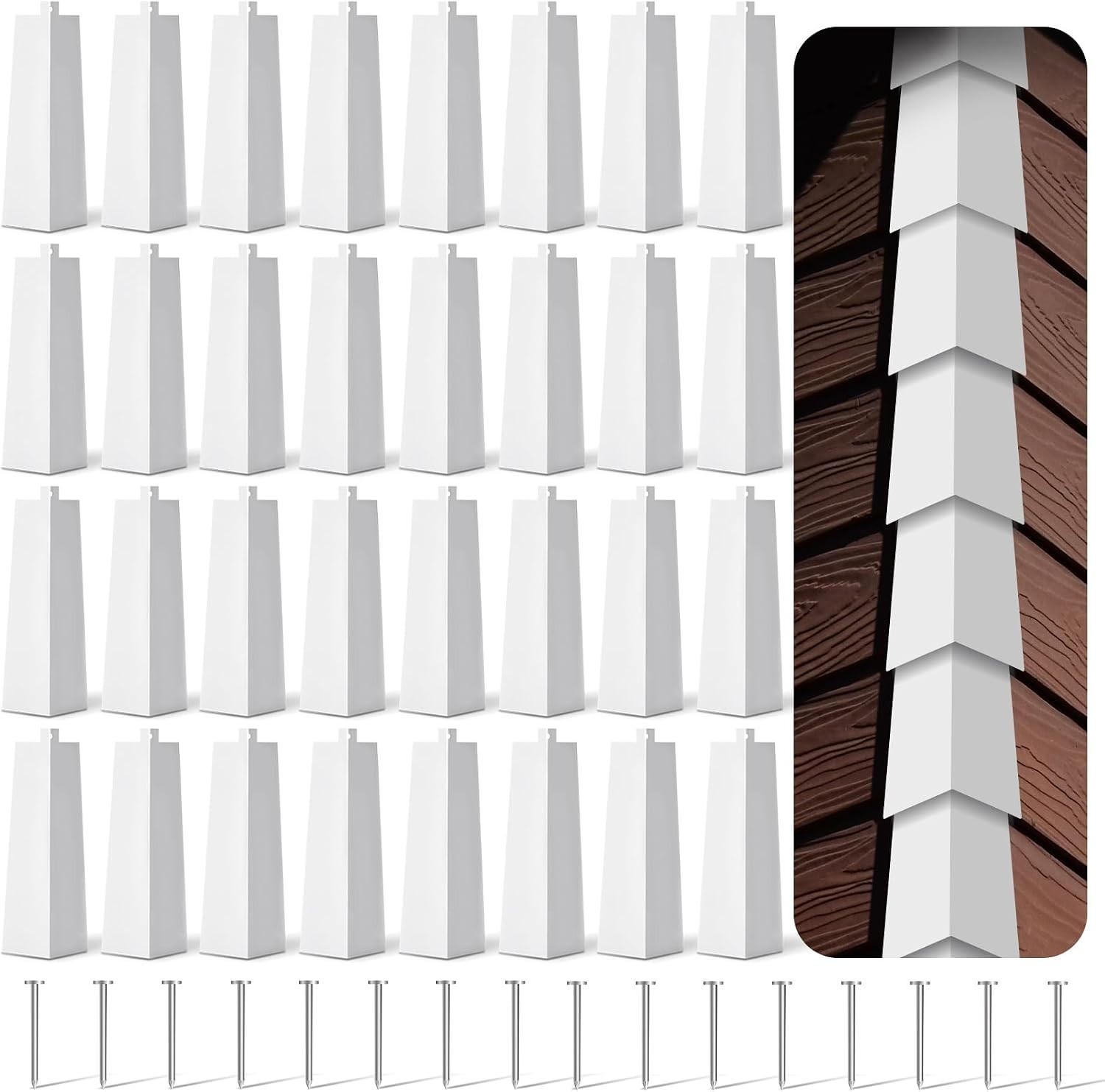 32 Pcs 8-Inch White Aluminum Siding Corners with Metal Nails - Easy Installation