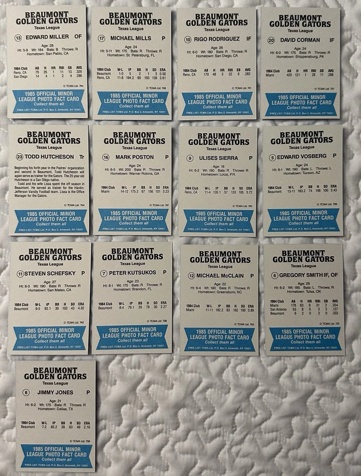 1985 TCMA Beaumont Golden Gators team set singles - Image 4 of 4