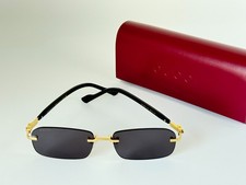 Gucci GG1221S 001 Rimless Rectangular Sunglasses Gold Black Gray Unisex