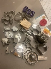 Lot Of 25 Vintage & New Christmas Cookie Holiday Cutters Brush Zester