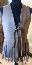 1960s Vintage Handmade Faux Suede Leather Fringe Vest Hippie Western Boho Medium