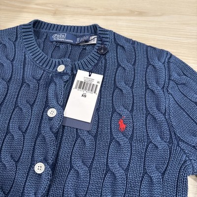 NWT Polo Ralph Lauren Cable-Knit Cotton Crewneck Cardigan INDIGO