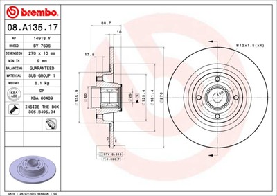 BREMBO 08.A135.17 Brake Disc for FENGXING,RENAULT