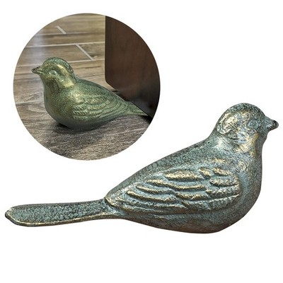 Cast Iron Door Stop Set of 2 Decorative Bird Wedge Antique Gold-Green - Keeps
