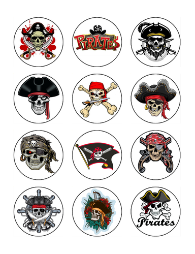 Pirate Skulls Edible Cake & Cupcake Toppers – Icing - Birthday Party Decorations - Foto 4 di 10