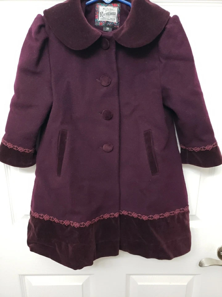Abrigo ROTSCHILD Vacaciones Clásico Niño Pequeño 3T Niña Lana Guisante Forrado, En Borgoña Rica  Foto 4 de 4