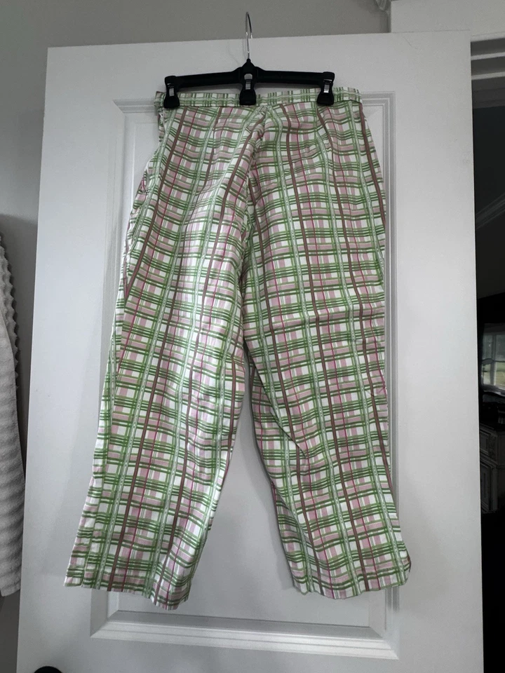 Брюки для гольфа женские AW Golf от Allyson Whitmore капри размер 8 розовые зеленые клетчатые - Изображение 2 из 4
