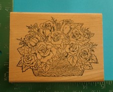 ROSE FLOWERS IN A BASKET Rubber Stamp