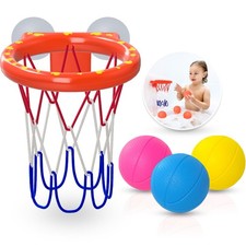 MARPPY Bath Toys - Bathtub Basketball 4.3" Hoop, Orange, Yellow, Blue, Pink