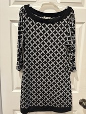 White House Black Market Womens Medium Black White Trellis Tunic Mini Dress