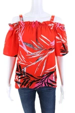 N Natori Womens Red Leaf Print Top Orange Size 4 12090936