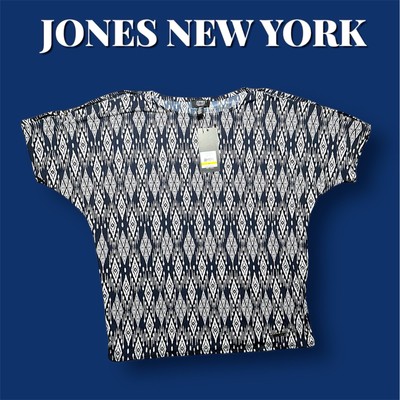 Jones New York Women s Black Top Blouse Slit Shoulder Sz M MSRP $49 Luxury Brand