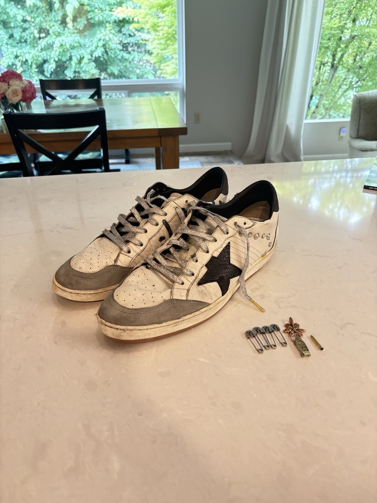 Golden Goose Ball Star Leather Sneakers Men’s Size 45 with Charms White