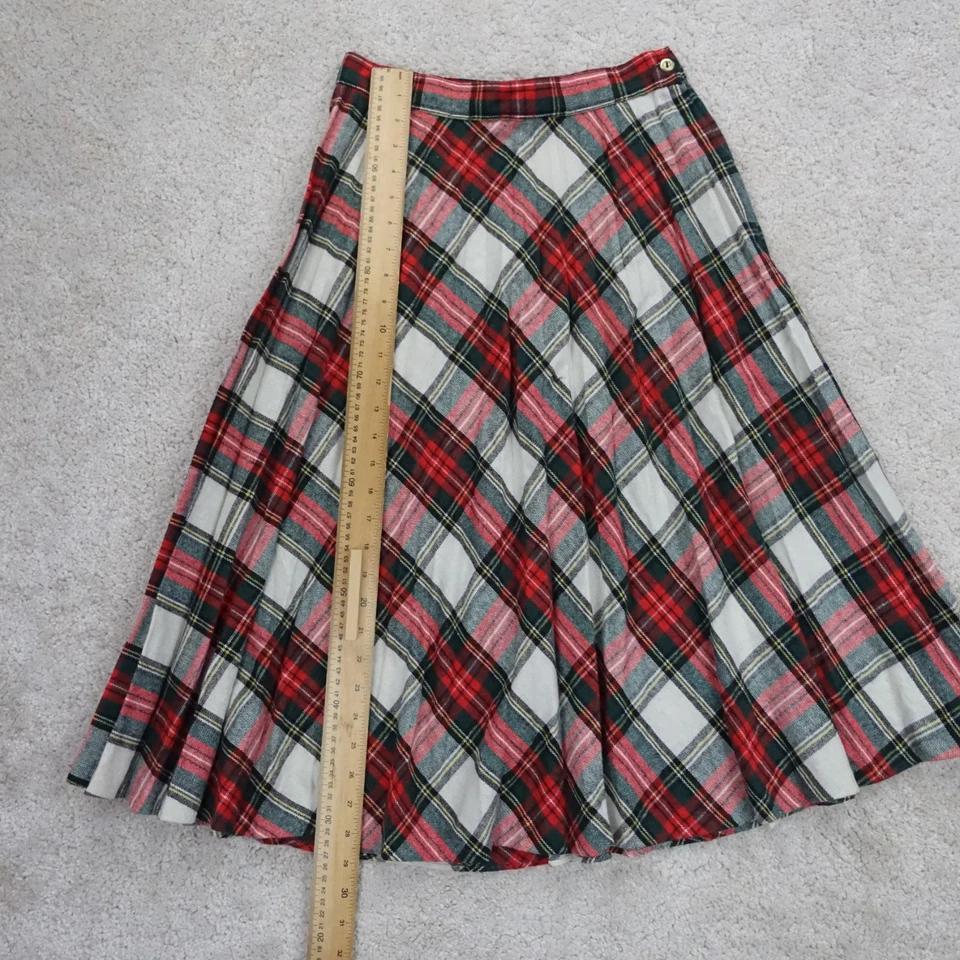 Falda midi vintage a cuadros escoceses tartán para mujer talla 6 W25 rojo verde mezcla de lana hecha en EE. UU. Foto 2 de 4