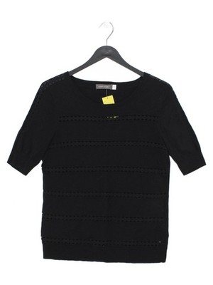 Neuwertiges Samt Damen Top UK 10 schwarz 100% Baumwolle 3/4 Arm Rundhals Basic